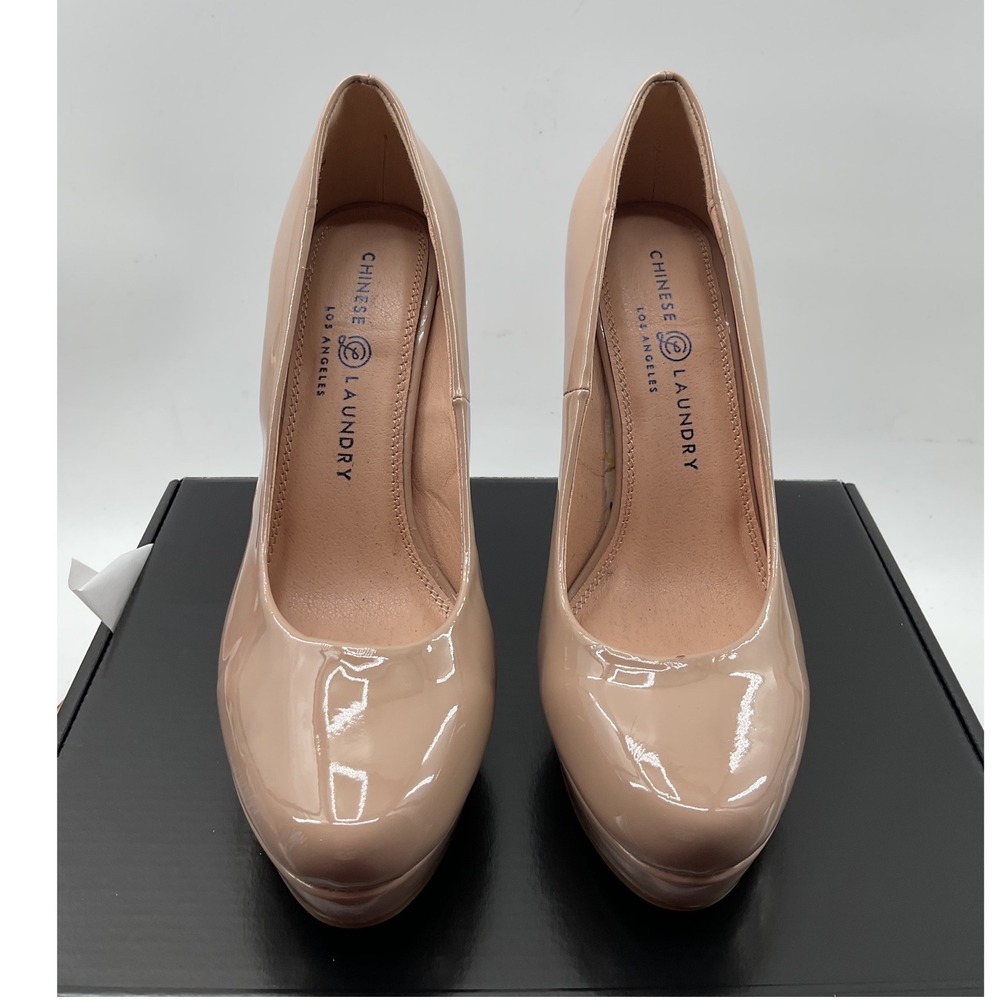 Chinese Laundry Nude Patent Platform Pumps Round Toe Stiletto Heels